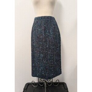 Vintage Y2K Blue Multicolored Rainbow Wool Blend Tweed Boucle Pencil Skirt sz XS
